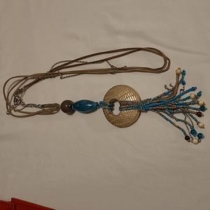Chico's turquoise beaded rawhide and silver chain necklace